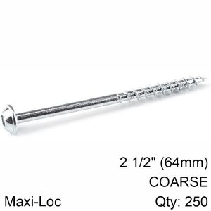 KREG Zinc Pocket Hole Screws 64mm 2.50' #8 Coarse Thread Mx Loc 250ct